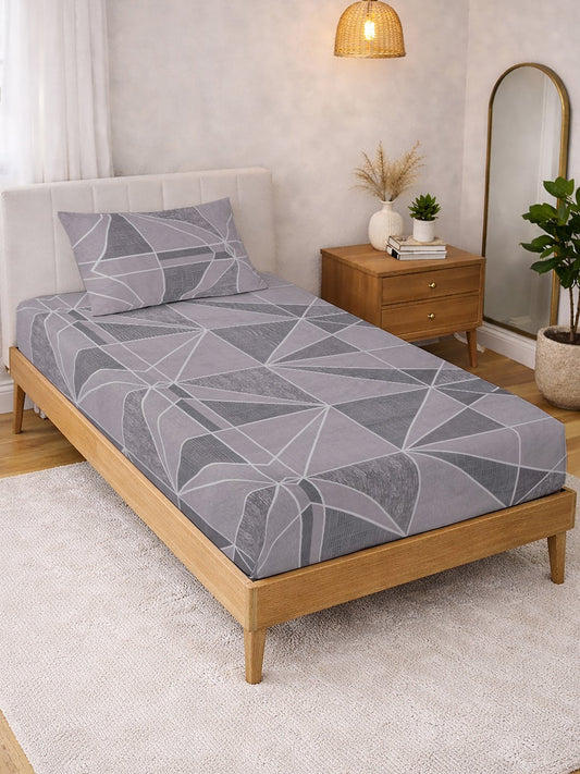 Purple Geometric Cotton Blend Single Bedsheet with Pillow Cover