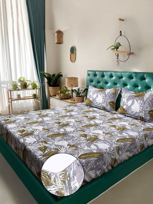 Multi Floral 300 TC Cotton Blend Fitted Double Bedsheet in Book Fold Packing