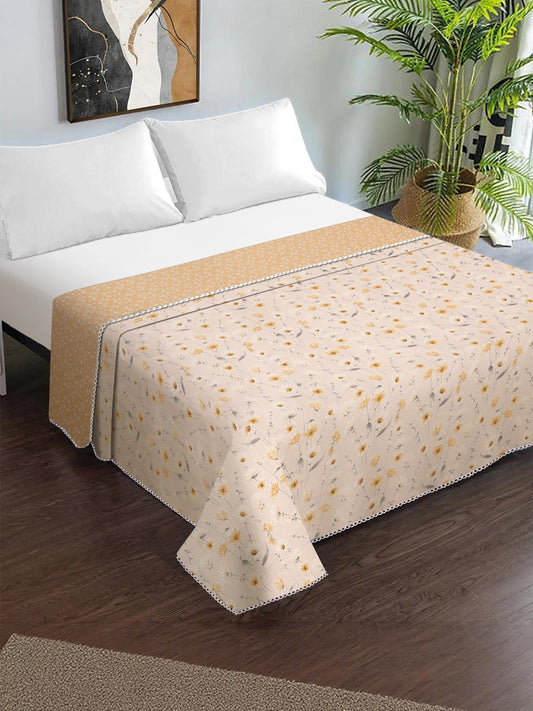 Peach Cotton Blend Floral Double Bed Dohar