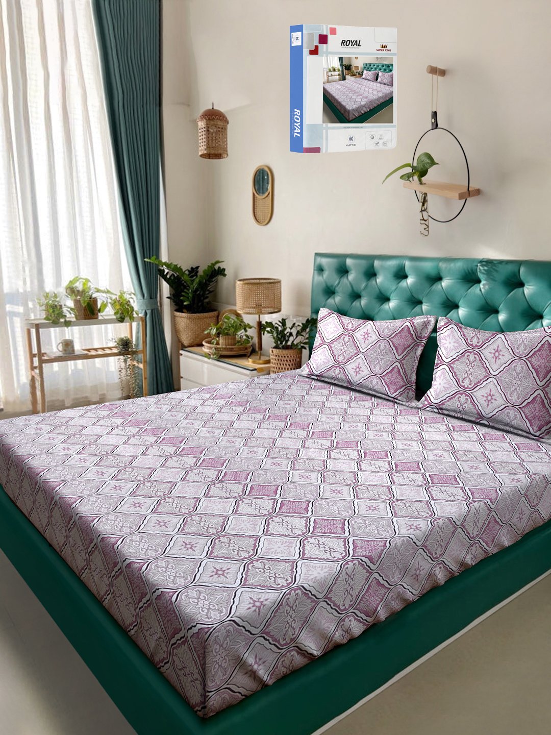 Purple Floral 400 TC Pure Cotton Double Bedsheet in Book Fold Packing