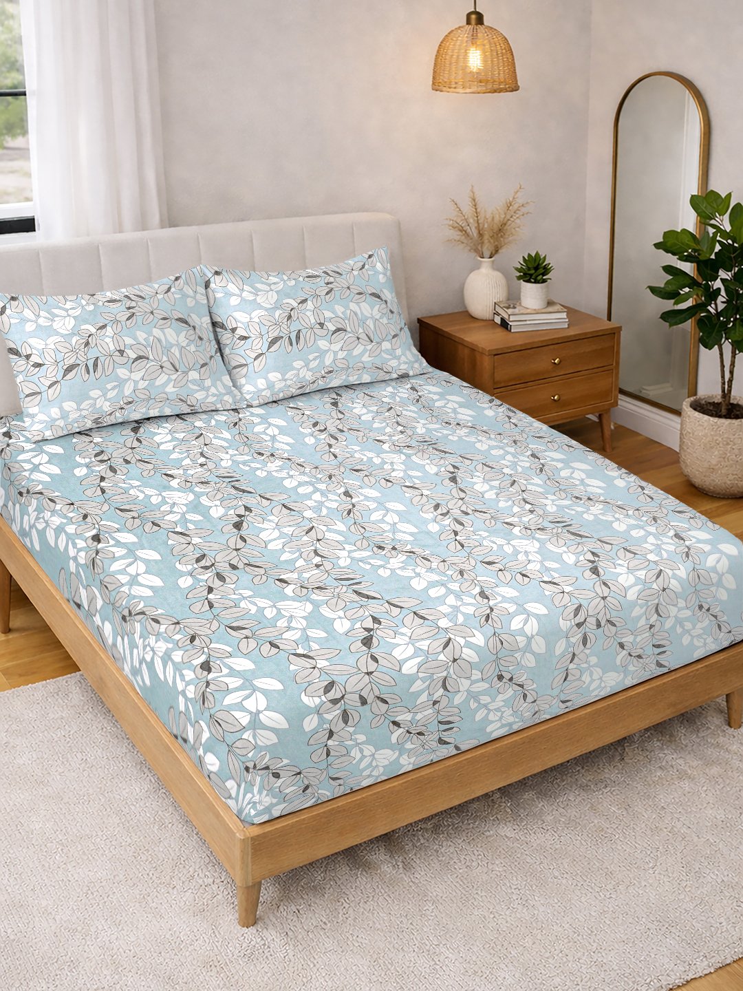 Multi Floral Cotton Blend Double Bedsheet with 2 Pillow Covers