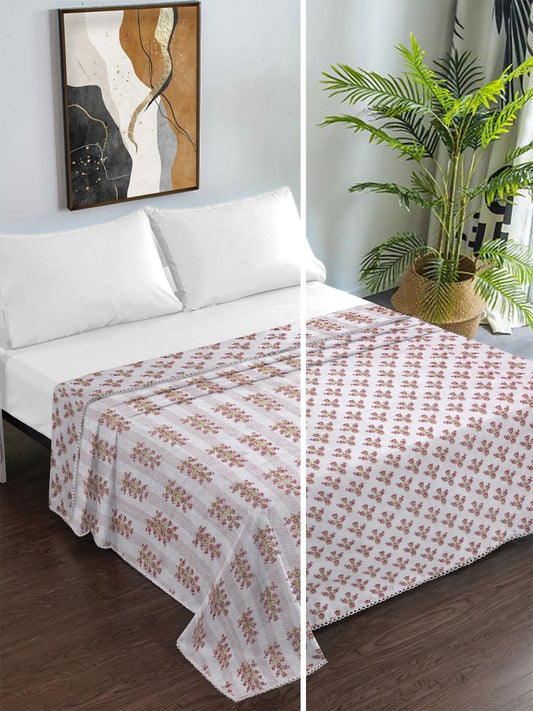 Red Pure Cotton Floral Double Bed Dohar