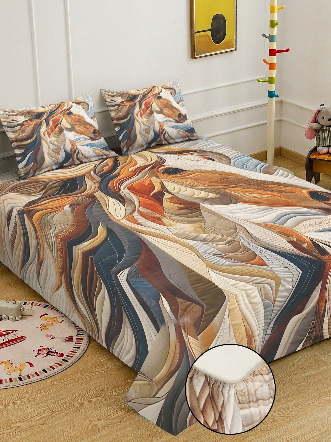 Multi Digital Animal Printed Cotton Blend Fitted Double Bedsheet with 2 Pillow Covers