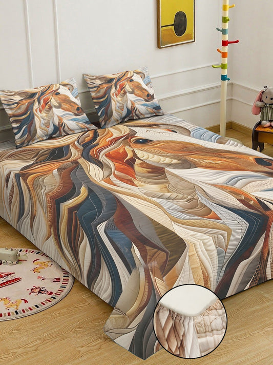 Multi Digital Animal Printed Cotton Blend Fitted Double Bedsheet with 2 Pillow Covers