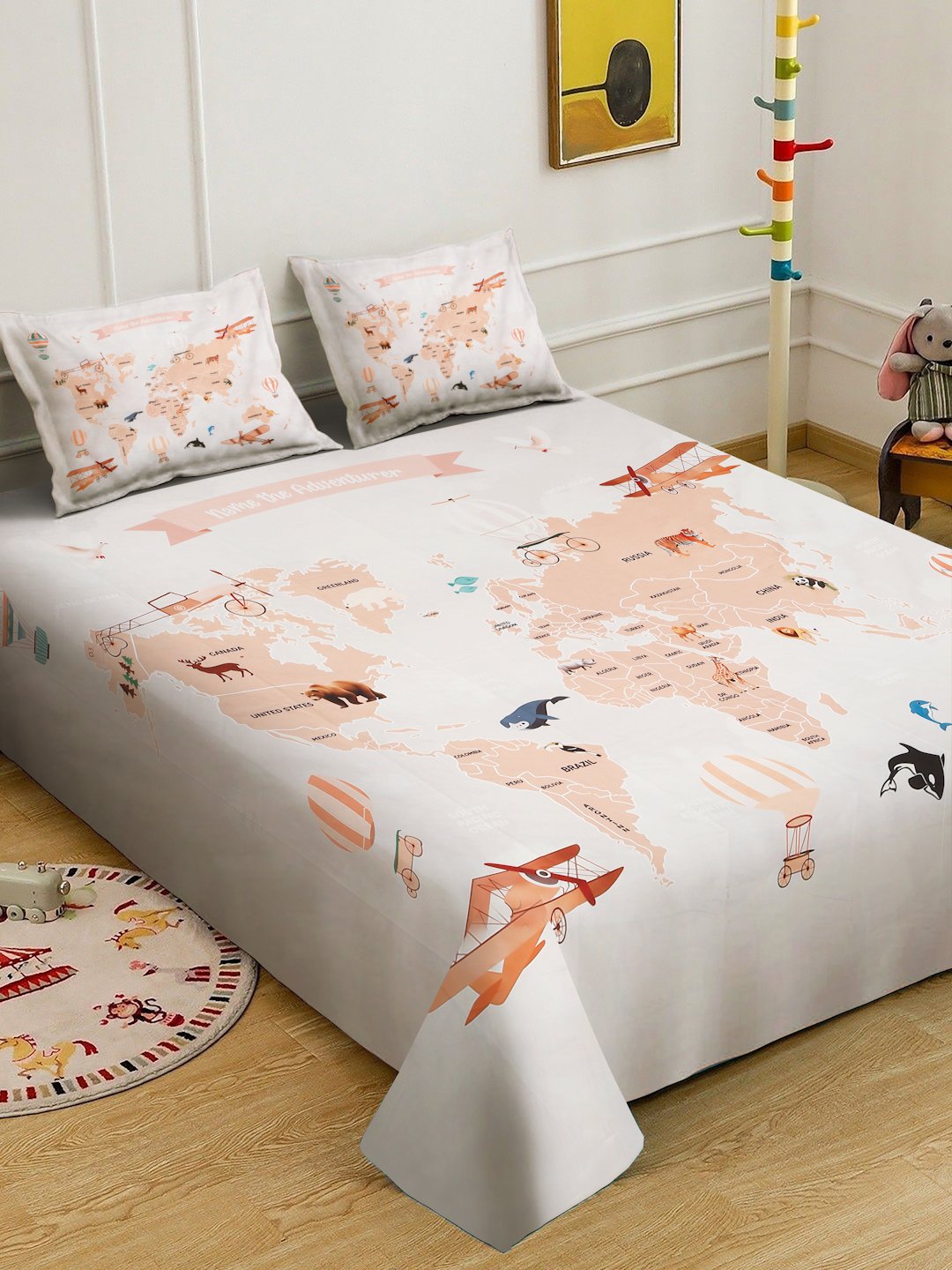 OffWhite Digital Graphic Printed Cotton Blend Double Bedsheet with 2 Pillow Covers