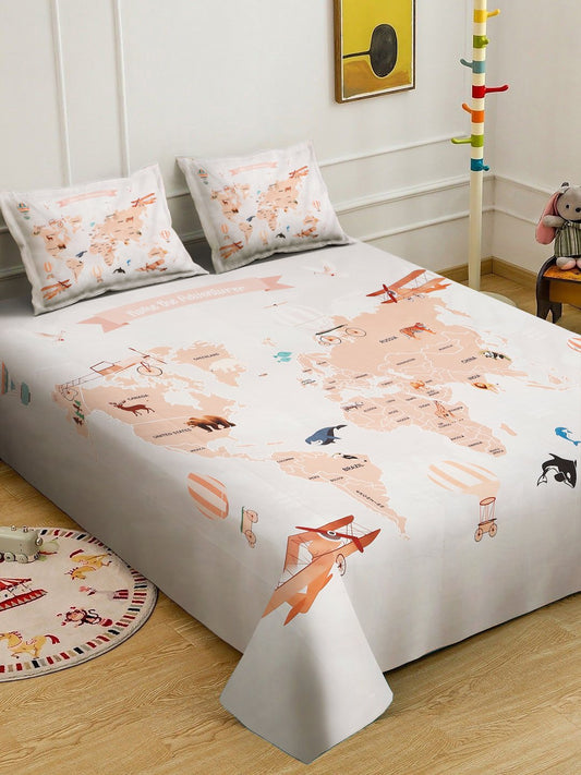 OffWhite Digital Graphic Printed Cotton Blend Double Bedsheet with 2 Pillow Covers