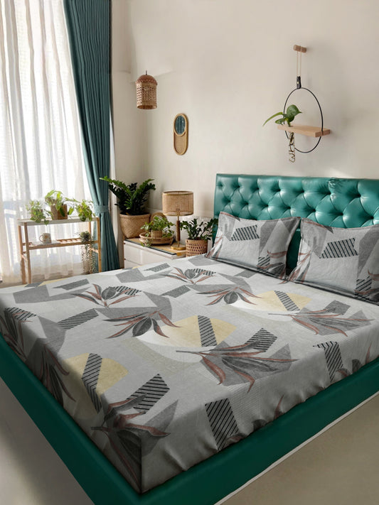 Klotthe Grey Floral Woolen Double Bed Sheet with 2 Pillow Covers
