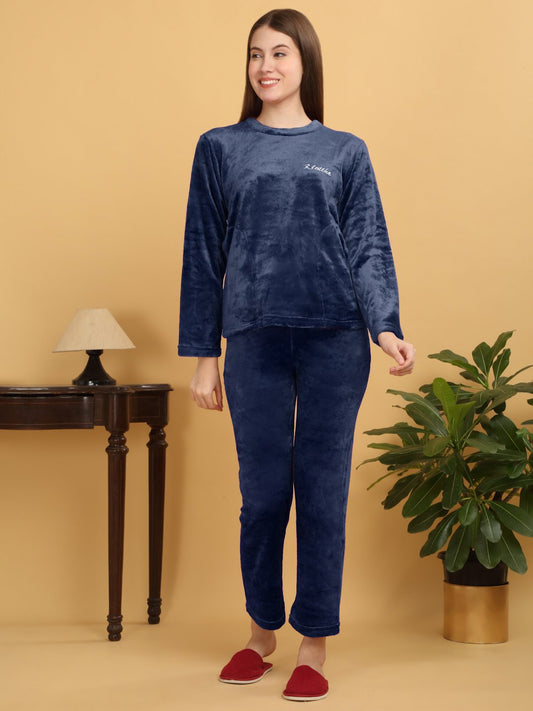 Klotthe Women Blue Solid Woolen Night Suit