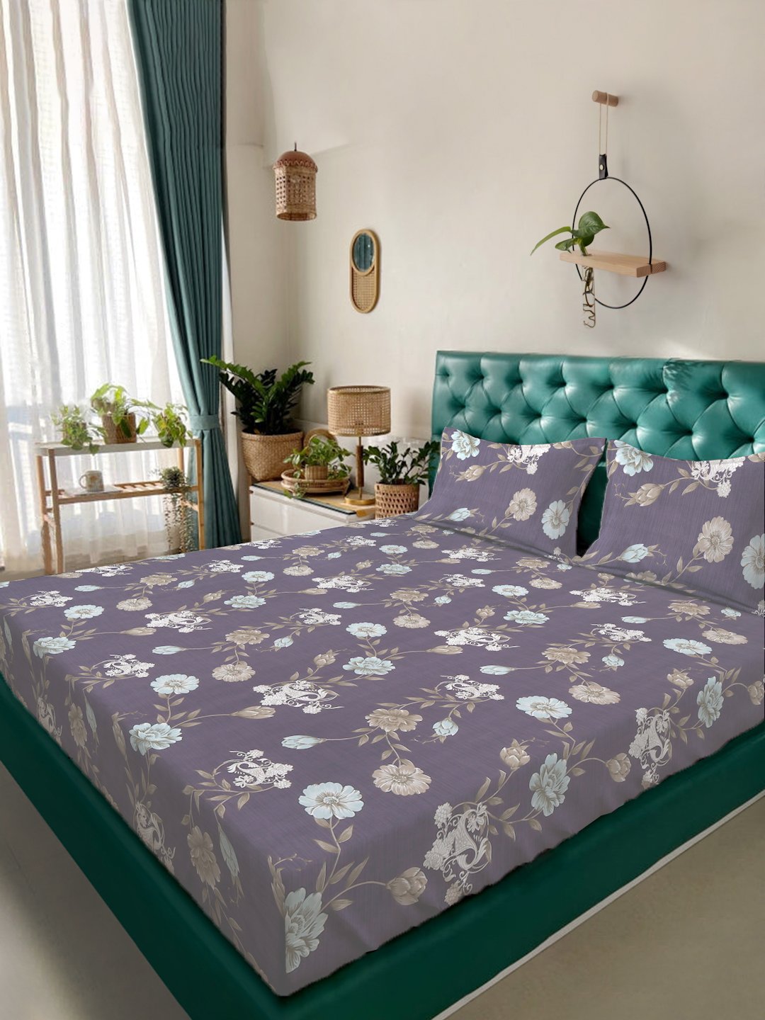 Multi Floral 300 TC Cotton Blend Double Bedsheet in Book Fold Packing