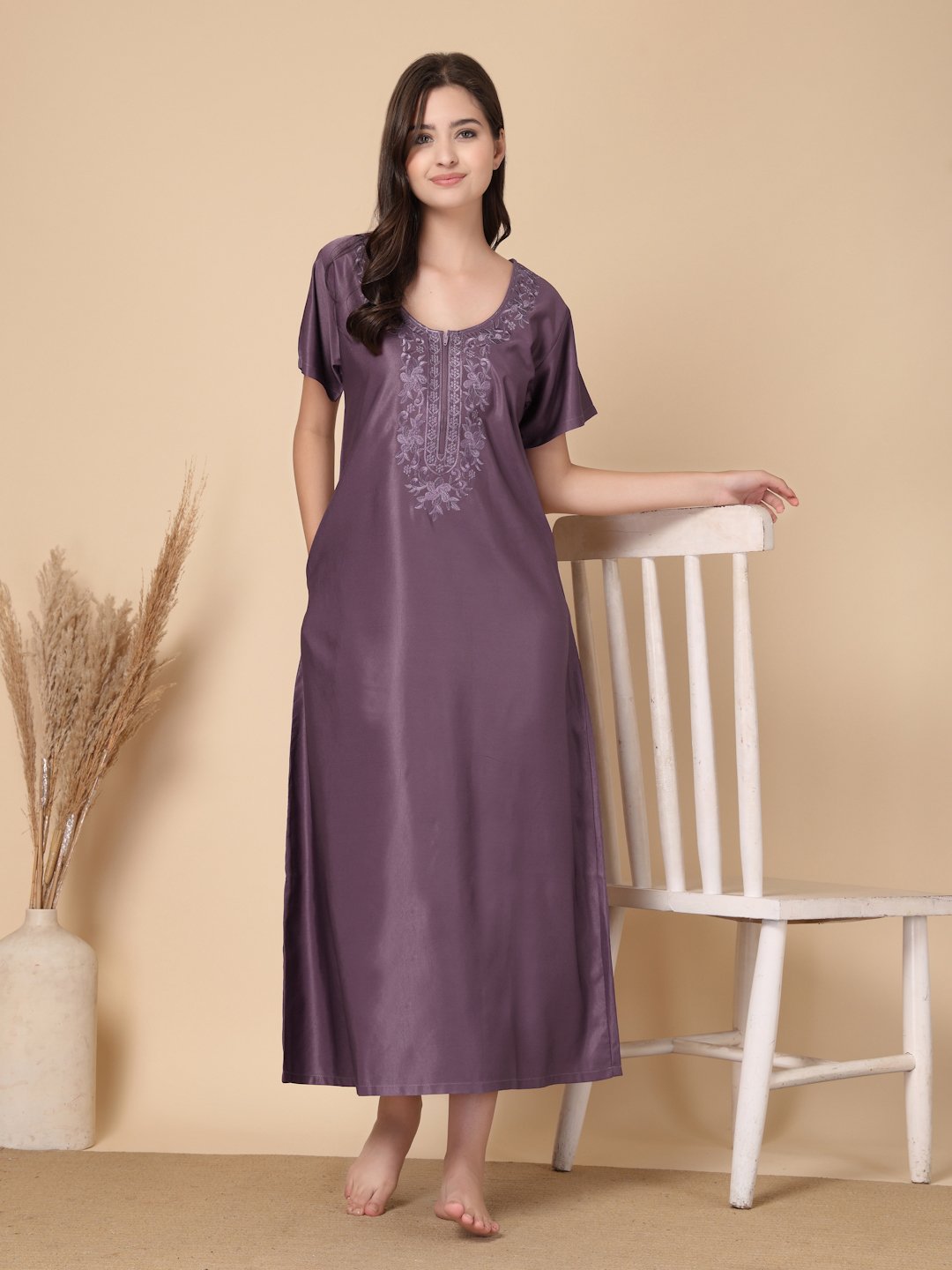 Purple Solid Soft Feel Cotton Blend Maxi