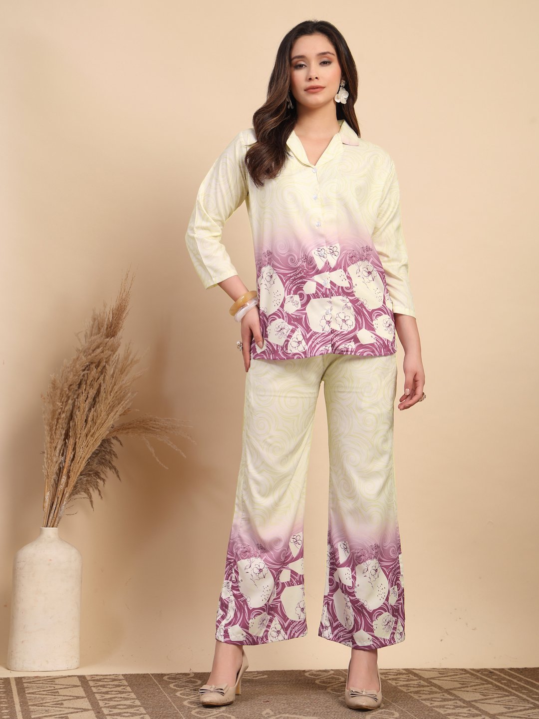 Multi Cotton Printed Shirt With Trousers Co-Ords Set