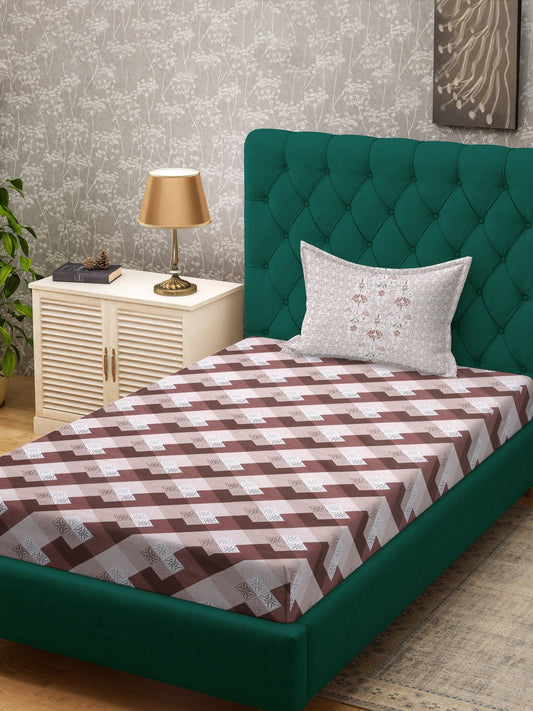 Rust Geometric 400 TC Pure Cotton Single Bedsheet with Pillow Cover