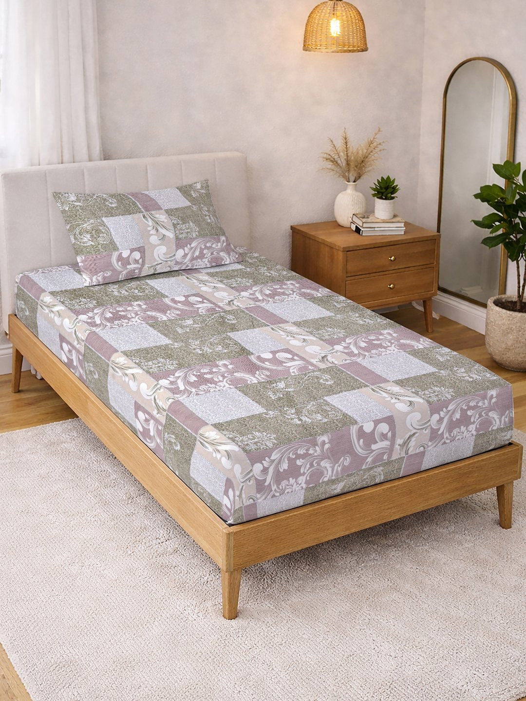 Multi Floral Cotton Blend Single Bedsheet with Pillow Cover