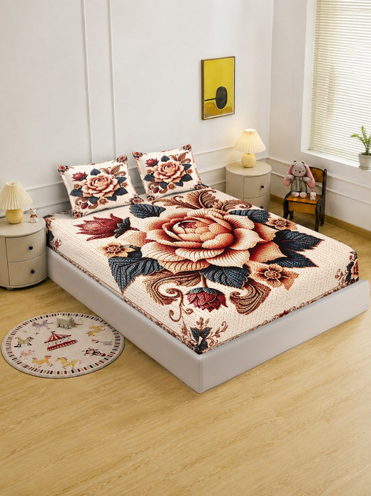 Digital Printed Multi Floral Cotton Blend Double Bedsheet with 2 Pillow Covers