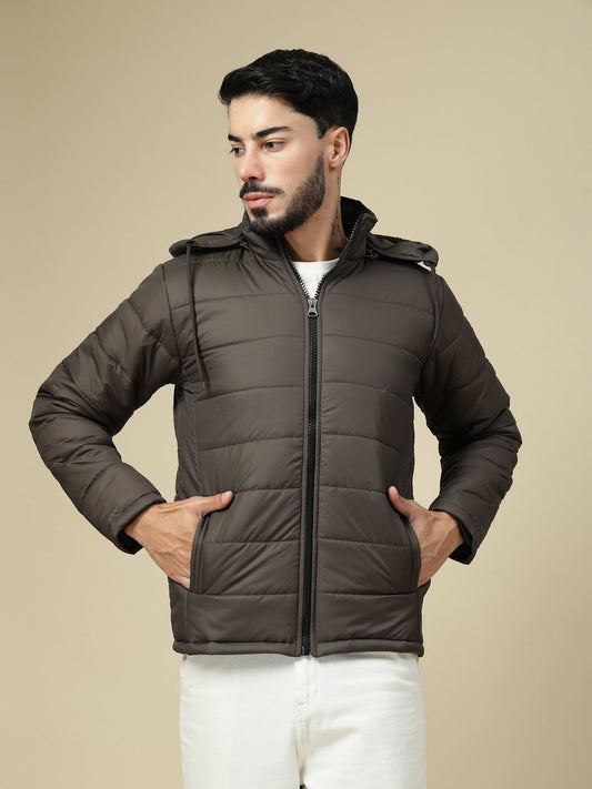 Klotthe Men’s Brown Quilted Hooded Jacket