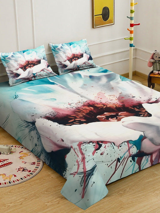 Multi Digital Floral Printed Cotton Blend Double Bedsheet with 2 Pillow Covers