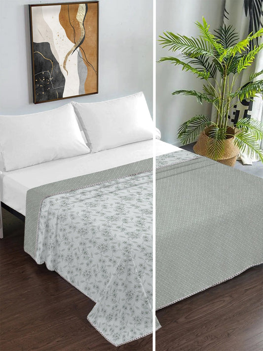 Grey Pure Cotton Floral Double Bed Dohar