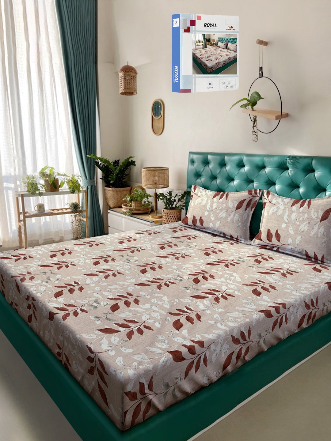 Peach Floral 400 TC Pure Cotton Double Bedsheet in Book Fold Packing