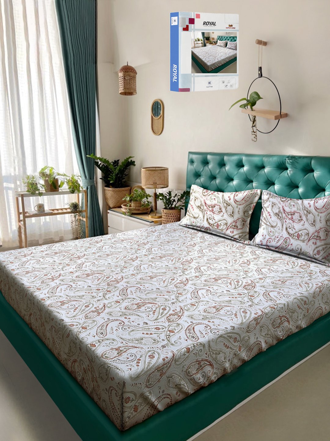 Orange Floral 400 TC Pure Cotton Double Bedsheet in Book Fold Packing