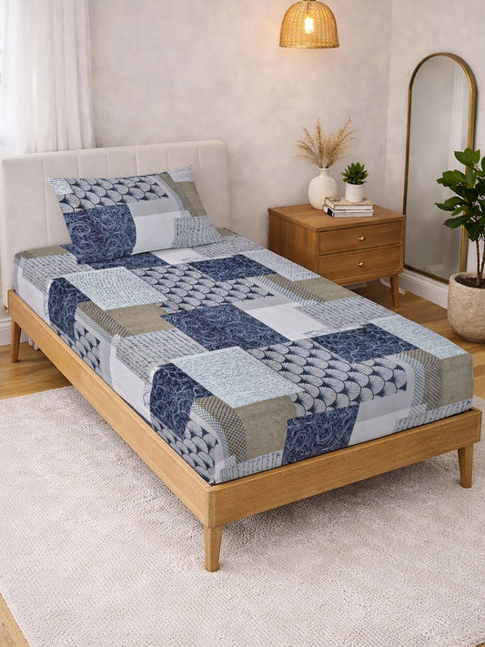 Multi Geometric Cotton Blend Single Bedsheet with Pillow Cover