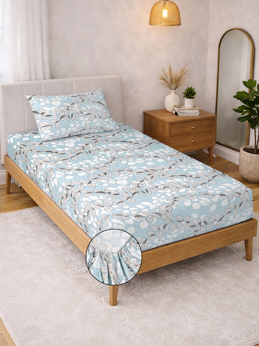 Multi Floral Cotton Blend Fitted Single Bedsheet with Pillow Cover