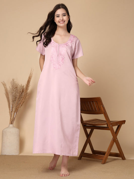 Pink Solid Soft Feel Cotton Blend Maxi