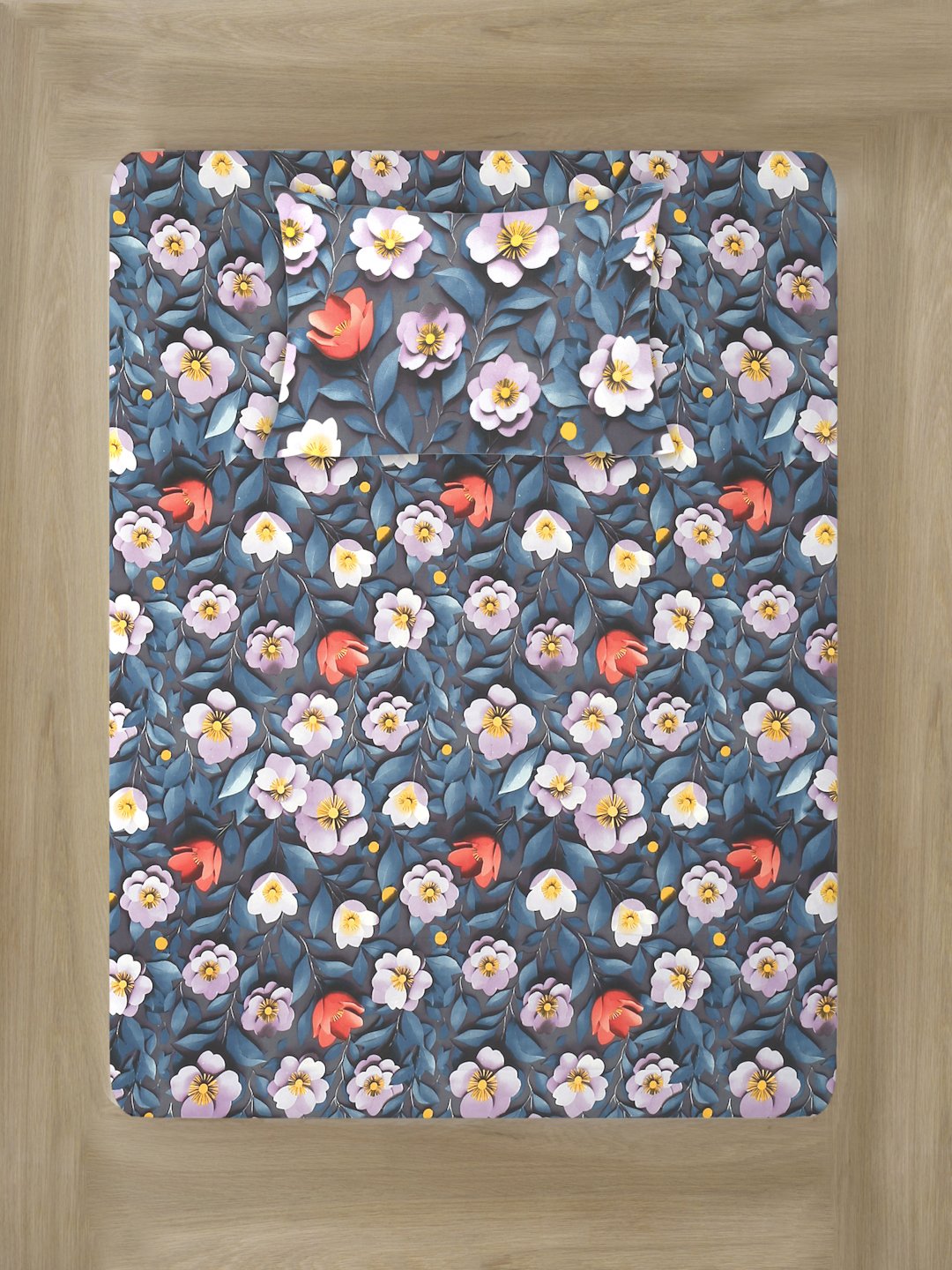 Blue Floral 7D Cotton Blend Single Bedsheet with Pillow Cover