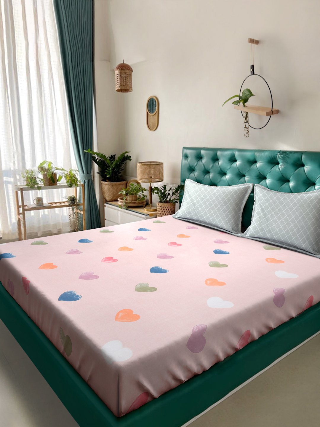 Pink Abstract 300 TC Cotton Blend Double Bedsheet in Book Fold Packing