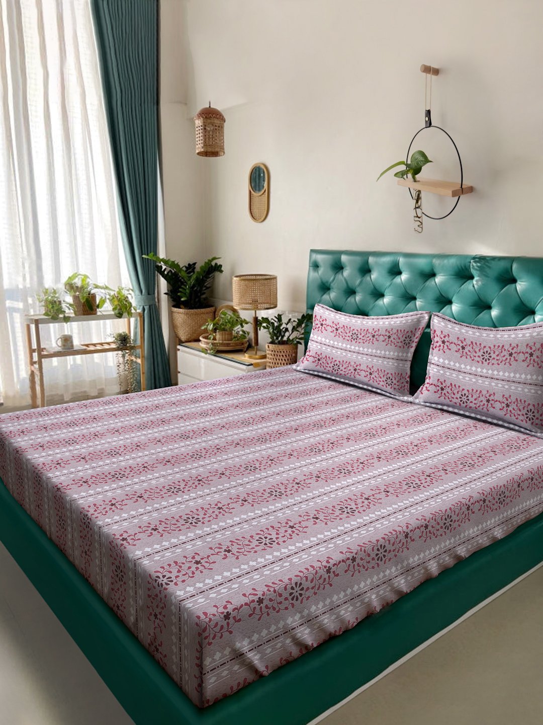Pink Floral 400 TC Pure Cotton Double Bedsheet with 2 Pillow Covers