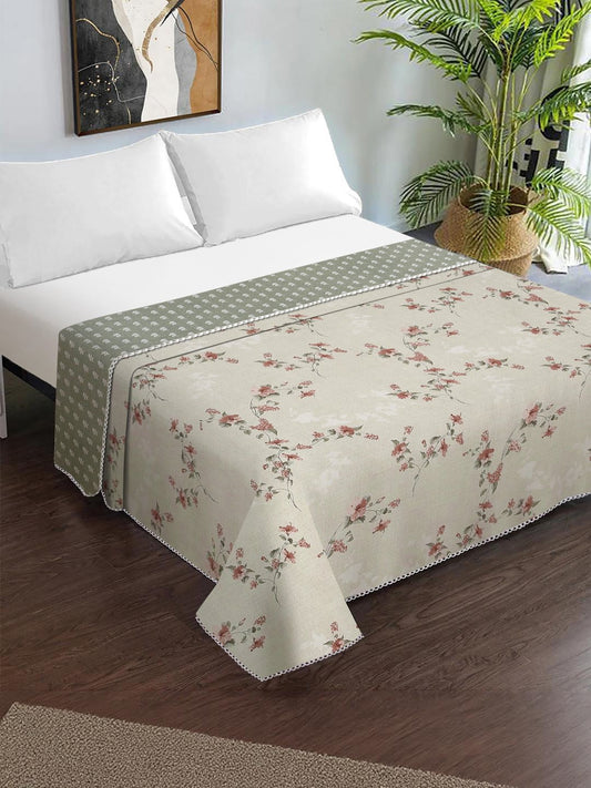 Green Cotton Blend Floral Double Bed Dohar