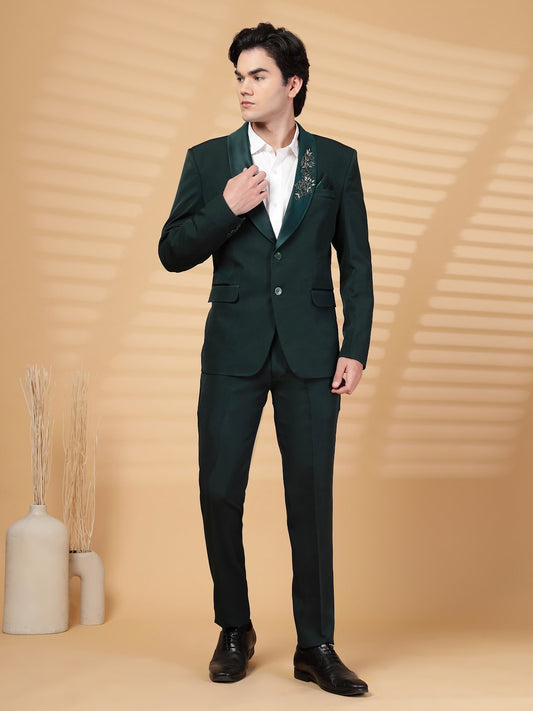 Green Solid Embroidery Single-Breasted Two-Piece Party Suit