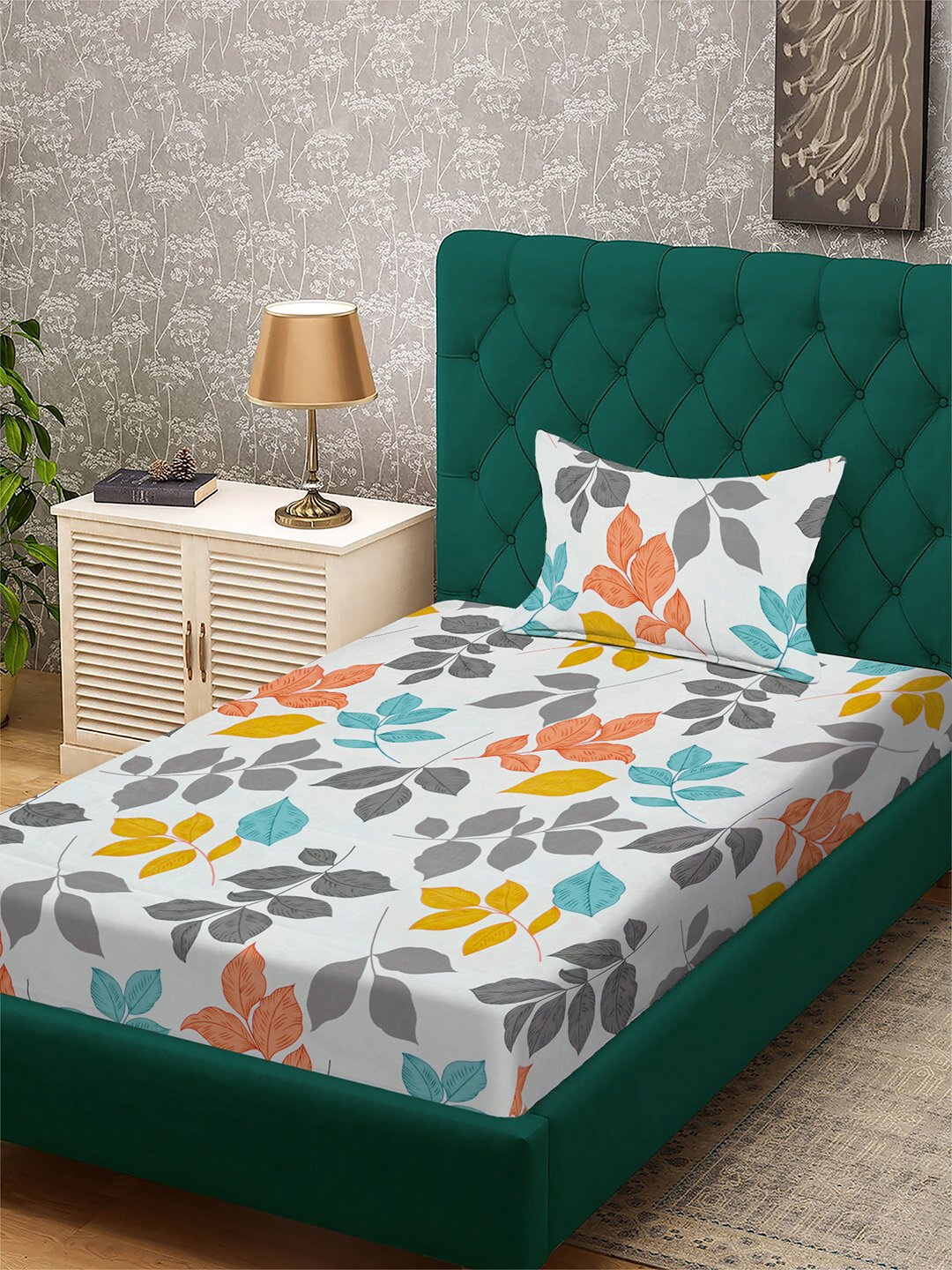 Multi Floral 300 TC Cotton Blend Single Bedsheet with Pillow Cover