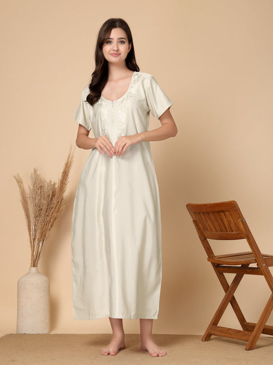 Cream Solid Soft Feel Cotton Blend Maxi