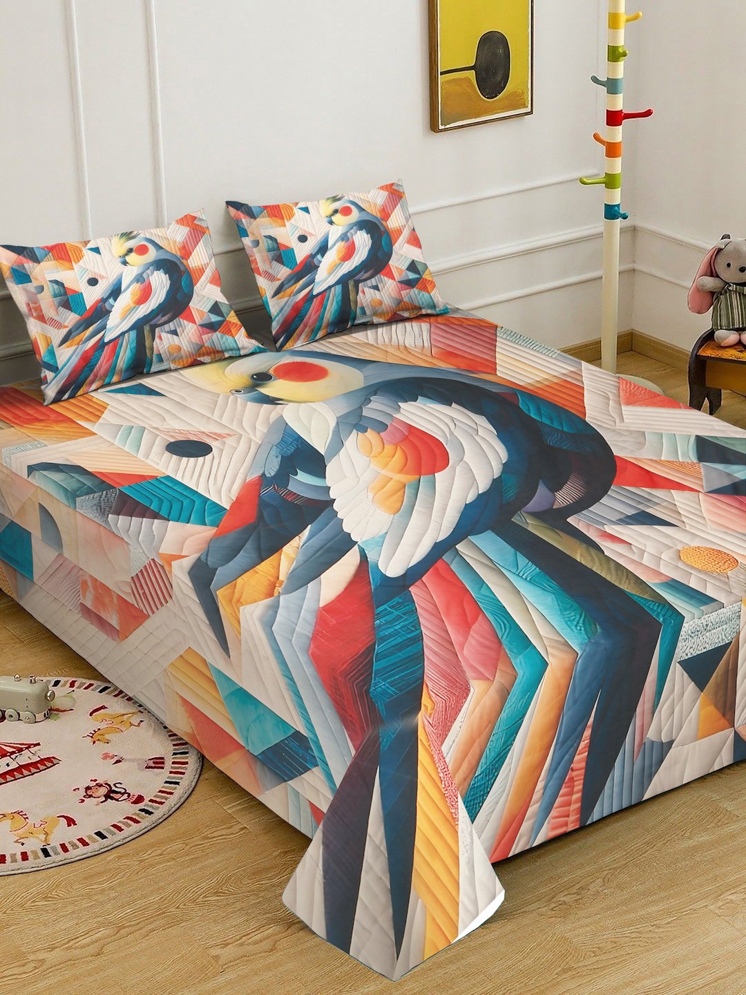 Multi Digital Animal Printed Cotton Blend Double Bedsheet with 2 Pillow Covers