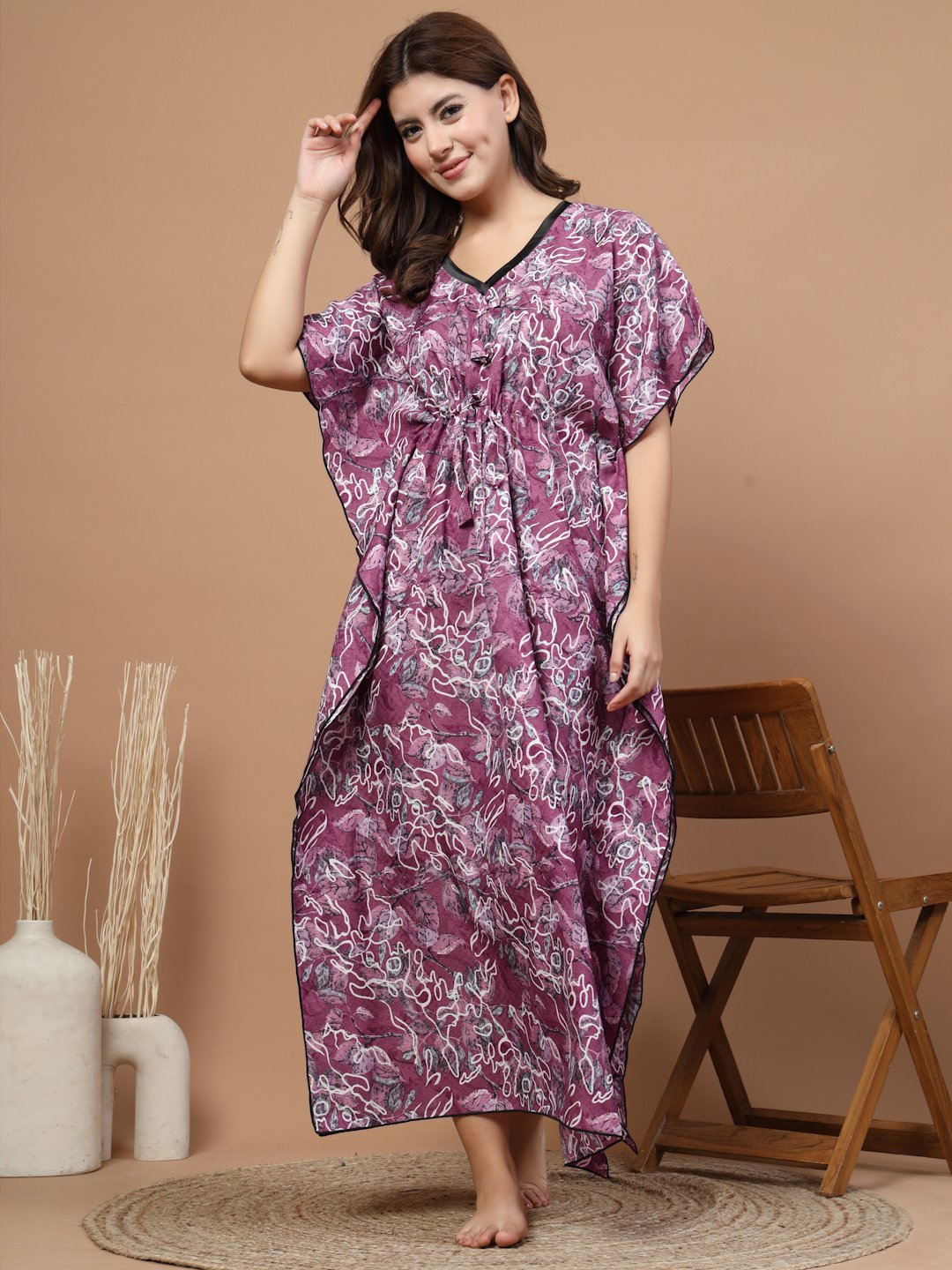 Onion Floral Cotton Blend Kaftan Maxi Nightdress