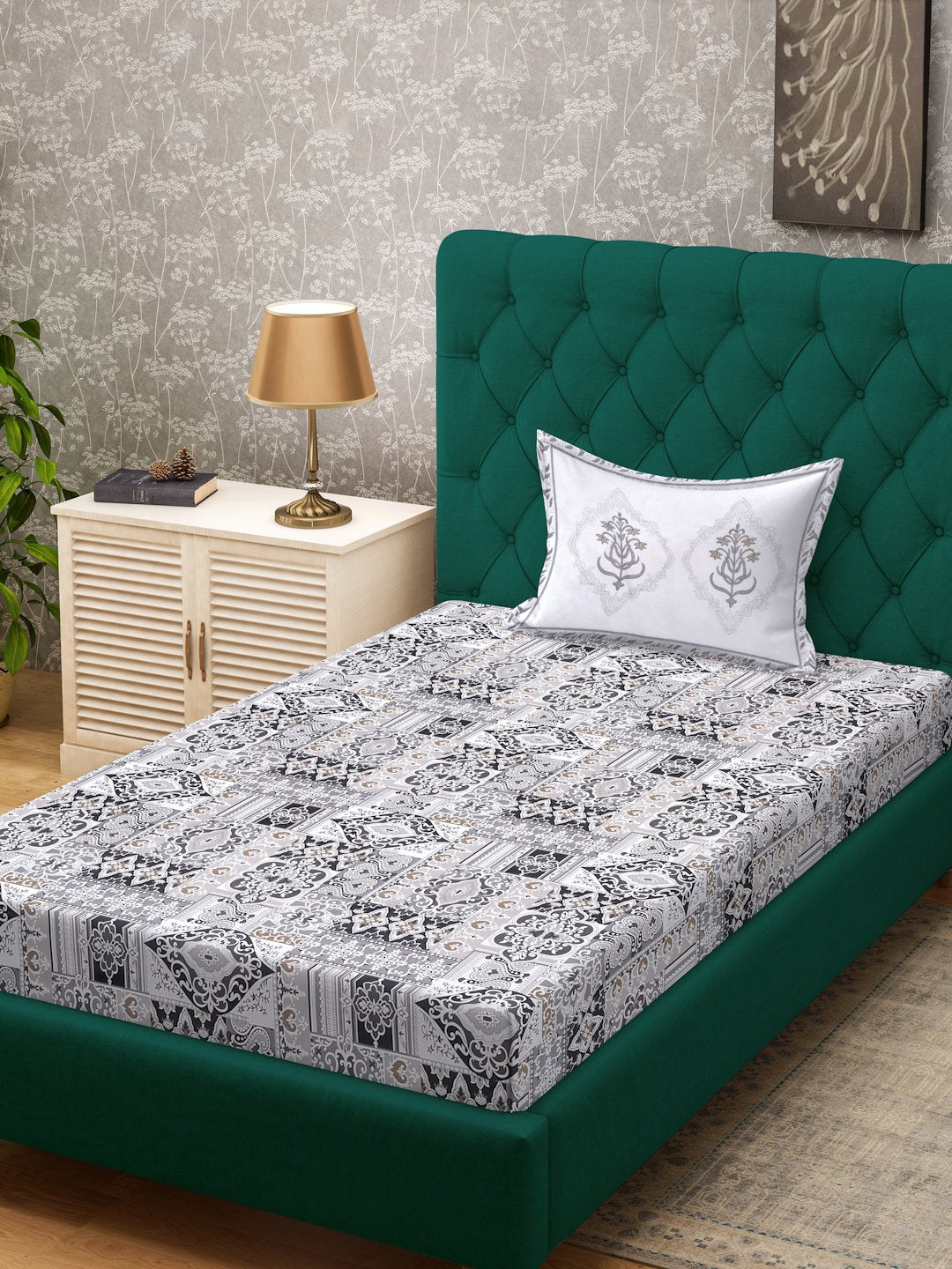 Multi Ethnic Motifs 400 TC Pure Cotton Single Bedsheet with Pillow Cover