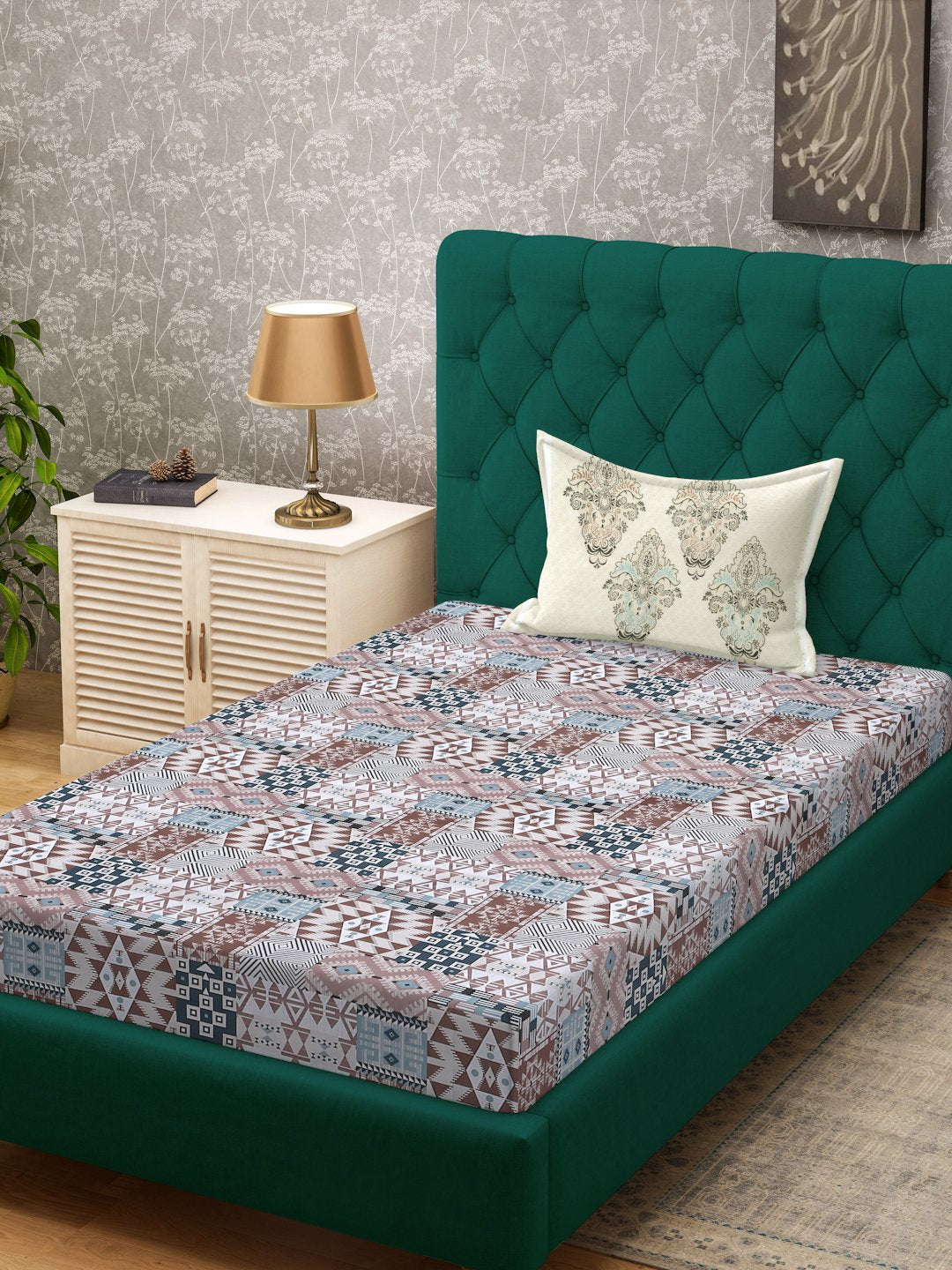 Multi Geometric 400 TC Pure Cotton Single Bedsheet with Pillow Cover
