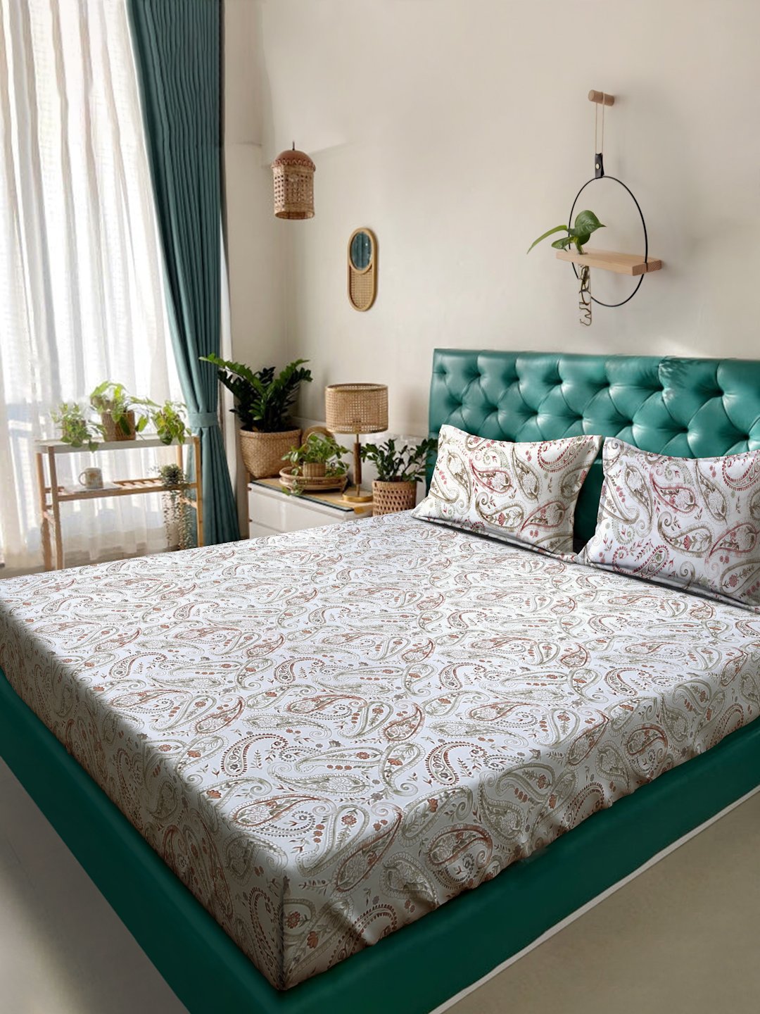 Orange Floral 400 TC Pure Cotton Double Bedsheet with 2 Pillow Covers