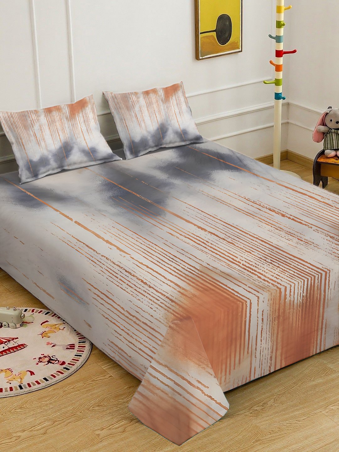 Grey Digital Abstract Printed Cotton Blend Double Bedsheet with 2 Pillow Covers