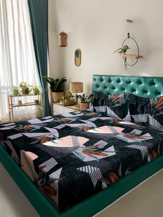 Klotthe Multi Floral Woolen Double Bed Sheet with 2 Pillow Covers