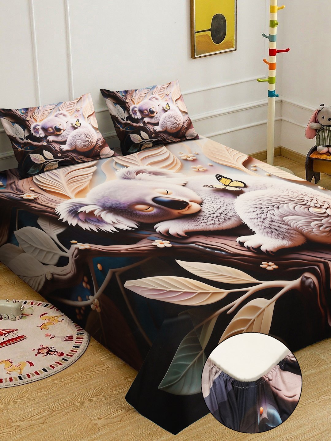 Multi Digital Animal Printed Cotton Blend Fitted Double Bedsheet with 2 Pillow Covers