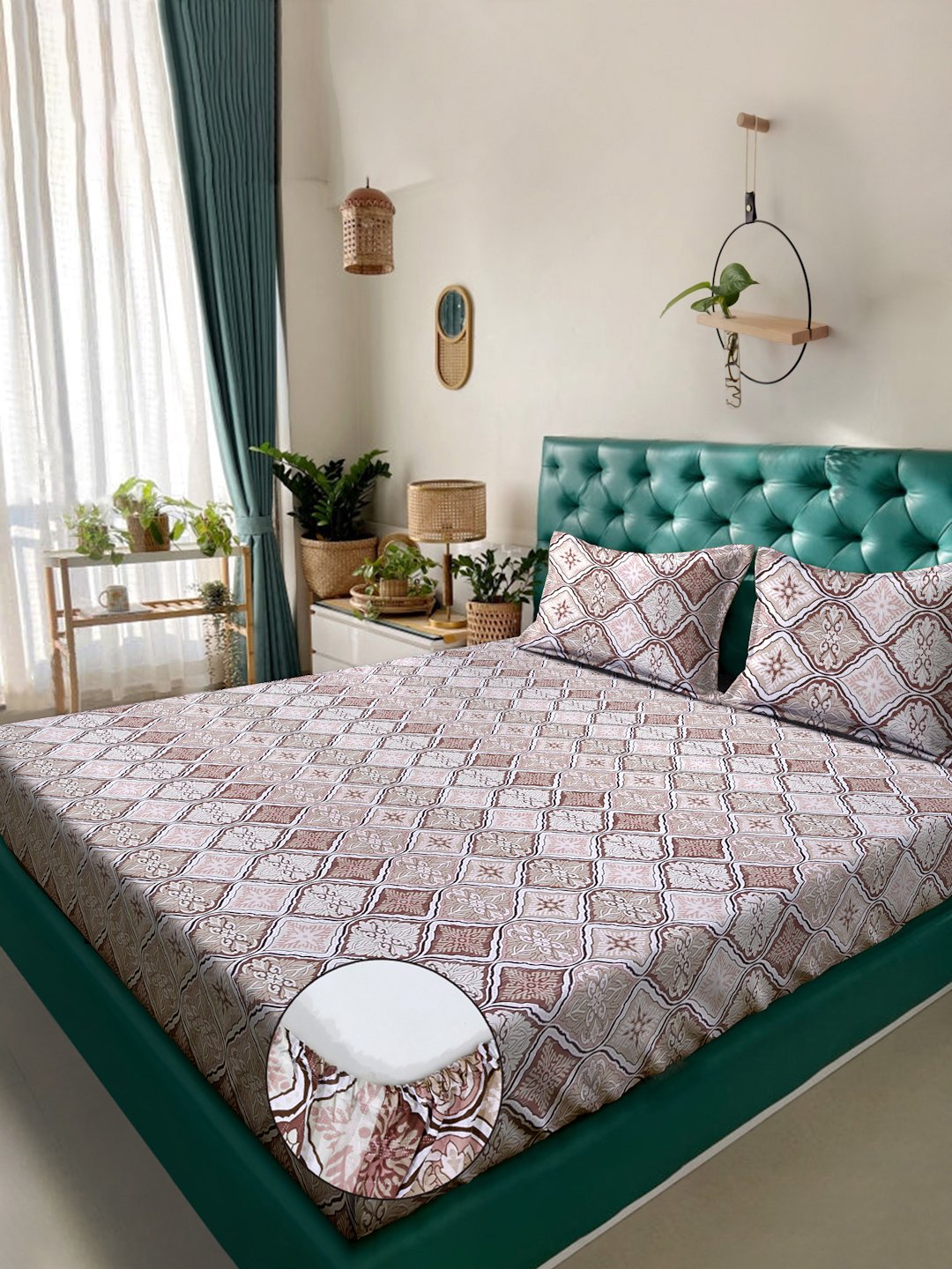 Multi Floral 400 TC Pure Cotton Fitted Double Bedsheet with 2 Pillow Covers
