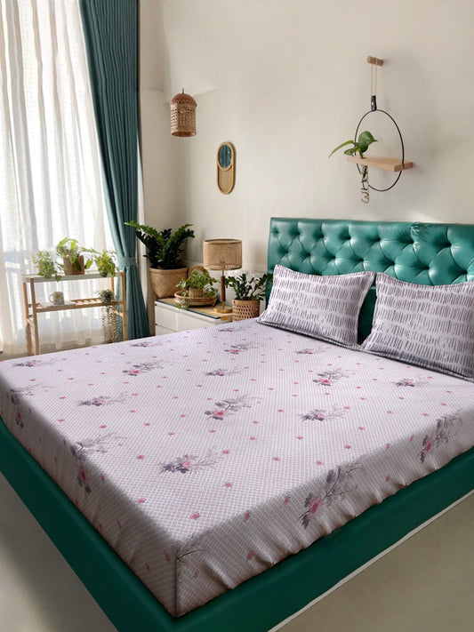 Purple Floral 400 TC Pure Cotton Double Bedsheet with 2 Pillow Covers