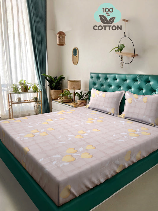 Klotthe Yellow Floral 400 TC Pure Cotton Double Bedsheet with 2 Pillow Covers