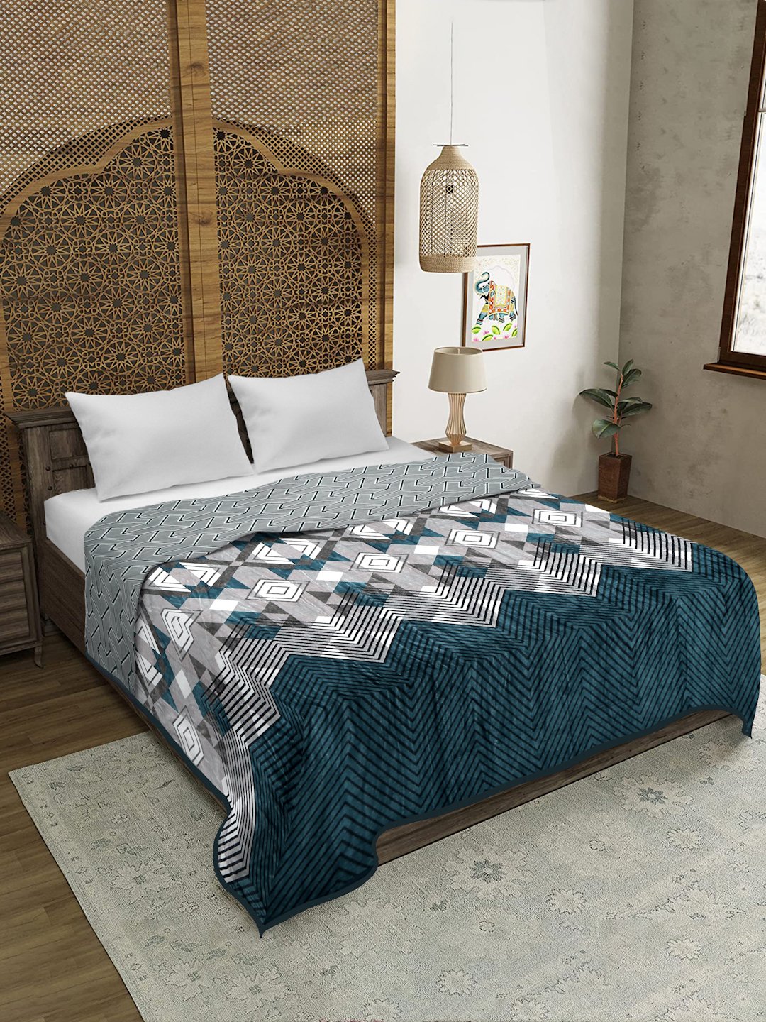 Multicolor Woolen Geometric Double Bed Dohar