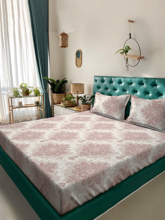 Multi Ethnic Motifs  300 TC Cotton Blend Fitted Double Bedsheet with 2 Pillow Covers