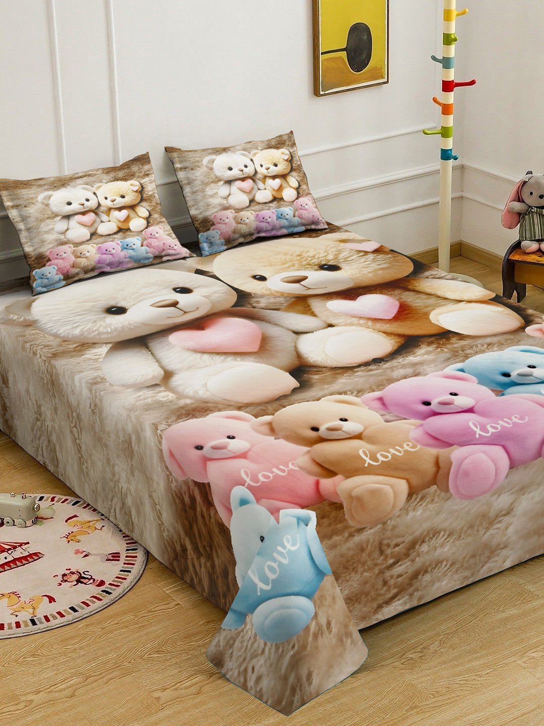 Multi Digital Cartoon Characters Printed Cotton Blend Double Bedsheet with 2 Pillow Covers