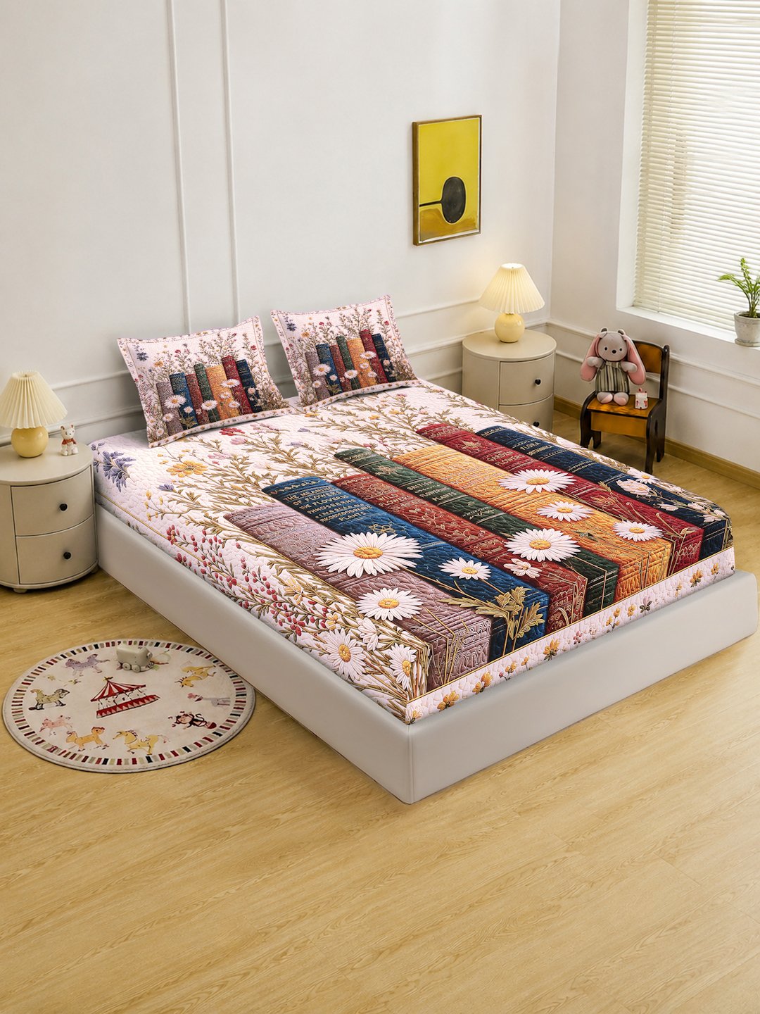 Digital Printed Multi Floral Cotton Blend Double Bedsheet with 2 Pillow Covers