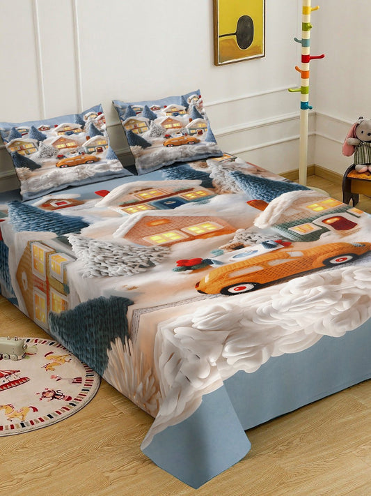 Multi Digital Cartoon Characters Printed Cotton Blend Double Bedsheet with 2 Pillow Covers