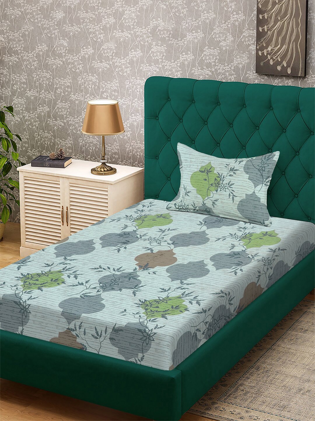 Multi Floral 300 TC Cotton Blend Single Bedsheet with Pillow Cover